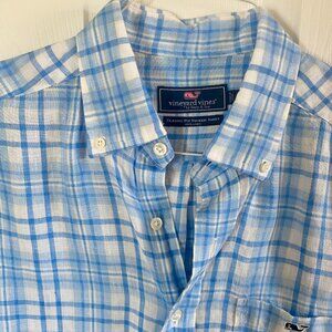 Vineyard Vines "M" Men's Linen Baby Blue Check Shirt